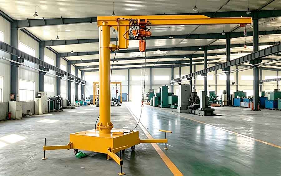 forklift moving portable jib crane with locked casters forklift moving portable jib crane with locked casters